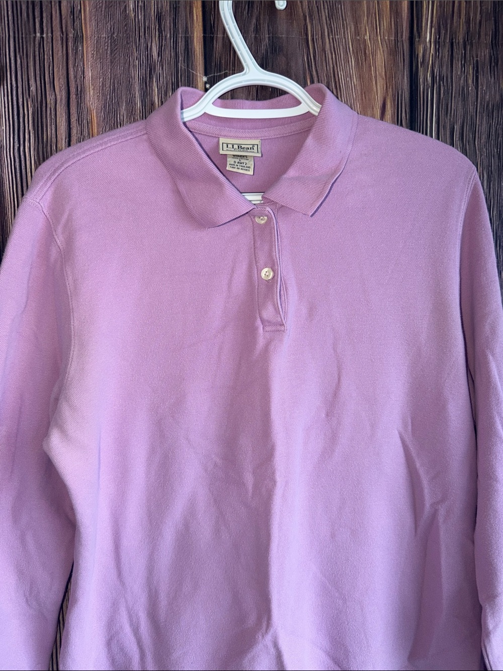 L.L.Bean Women’s Long Sleeve Polo Shirt Large Lavender Pink 100% Cotton Casual - Picture 5 of 15